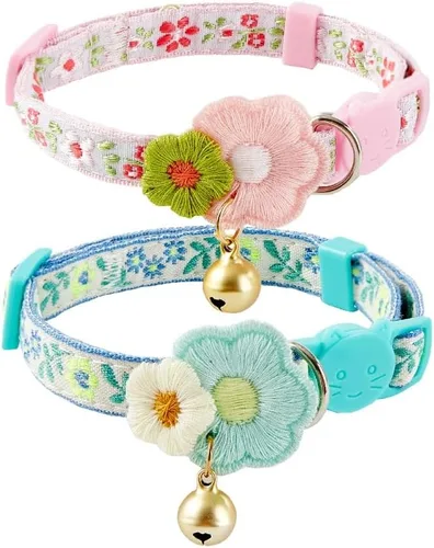Vista 8 de Paquete de 2 collares de gato con bonito patrón colorido para gato, niño y niña, longitud ajustable con borla de campana, patrón tribal bohemio