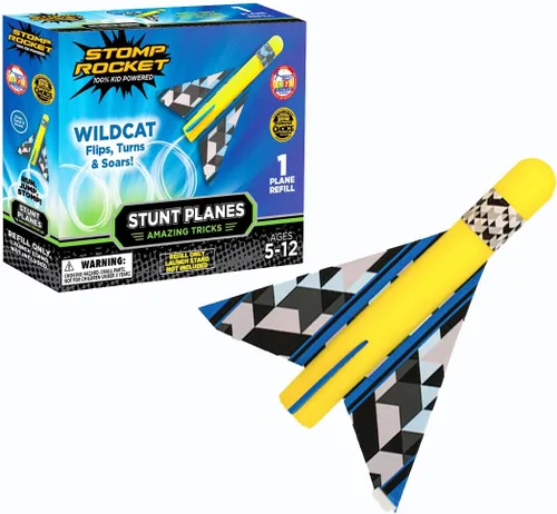 Vista 8 de Stomp Rocket Juguete Lanzador de Avión de Acrobacias para Niños - 3 Aviones de Juguete de Espuma Vuelan Más de 100 Pies - Trucos Únicos y Soporte