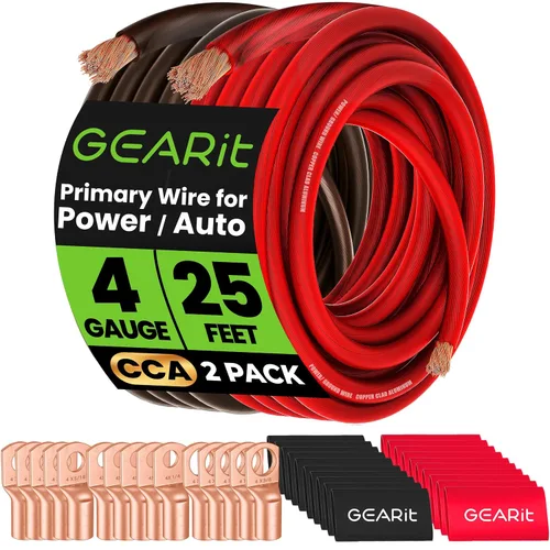 Vista 16 de GEARit Cable de tierra CCA de calibre 4 (25 pies cada uno - negro y rojo) Kit todo en uno: herramienta de engarzado, cortador, 15 terminales y 20