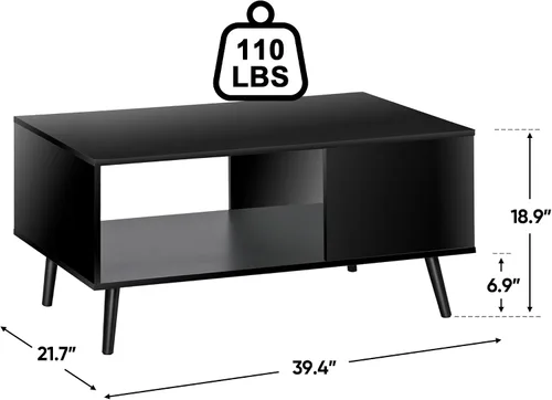 Vista 3 de SUPER DEAL Mesa auxiliar de 2 niveles para sala de estar, mesa central rectangular de 40 pulgadas con estante de almacenamiento abierto, mesa