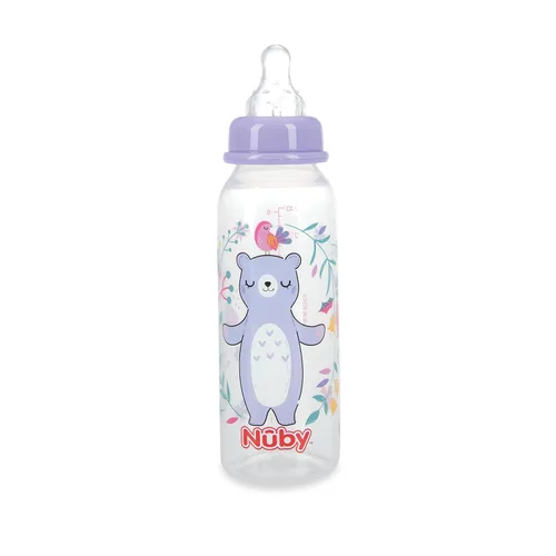 Vista 4 de Nuby Botella tintada de cuello estándar, 8 onzas, 1 paquete de 1 botella, los colores/patrones pueden variar