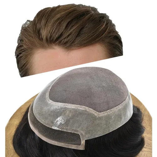 Vista 11 de Tupé de pelo para hombres Cabello humano para hombre Hairpieces y tupés Durable Fine Monofilament Mens Hair System Lace Front Mens Toupee Mens Hair