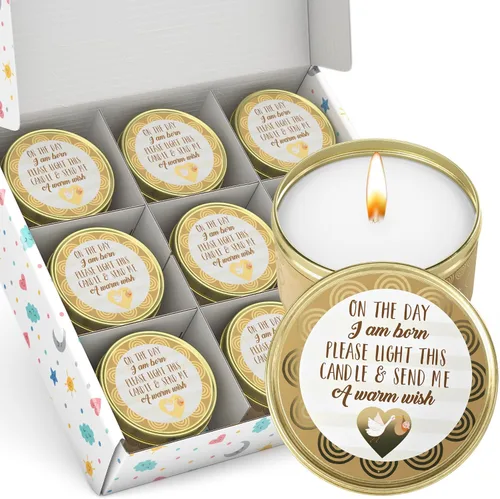 Vista 10 de Majestic Zen Juego de regalo de velas para baby shower, paquete de 9 velas de cera de soja perfumadas neutrales, aroma a polvo fresco para bebé, 30