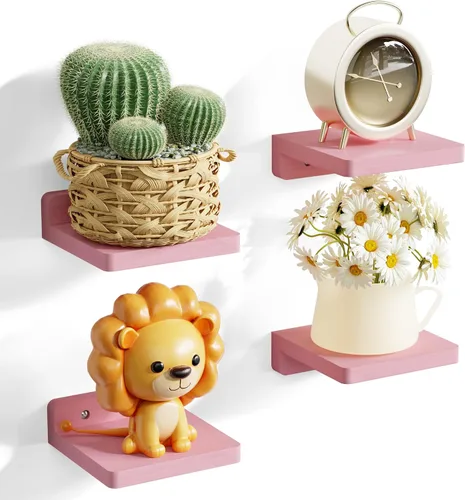 Vista 14 de SRIWATANA Pequeños estantes flotantes montados en la pared, estante de madera para decoración y almacenamiento, juego de 4, mini estante de Negro