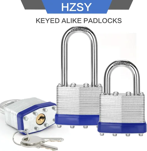 Vista 6 de Candados con llave similar, paquete de 6, cerradura con llave de acero laminado (1-9/16 pulgadas, 1.575 in), candados con la misma llave, grillete