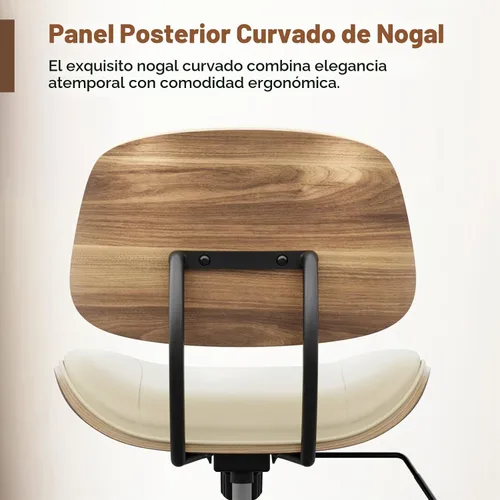 Vista 5 de Silla de oficina sin brazos con ruedas, silla de escritorio de cuero Beige