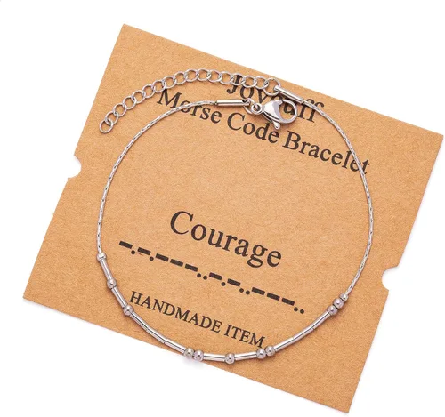 Vista 201 de JoycuFF Pulseras inspiradoras de código morse para mujeres, cuentas de plata, joyería con mantra de motivación, regalos para ella