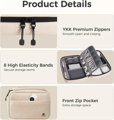 Vista 7 de pack all Organizador Electrónico Plus, Bolsa Organizadora de Cables de Mayor Capacidad, Estuche de Transporte Resistente a Golpes, Bolsa de Beige