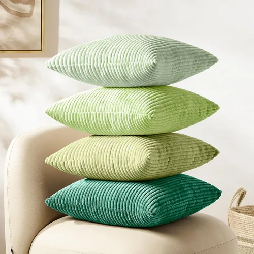 Vista 10 de Softalker Fundas Decorativas para Almohadas de Tiro 18 x 18 pulgadas, Juego de 4, Funda de Almohada de Pana Suave de Rayas Sólidas, Fundas