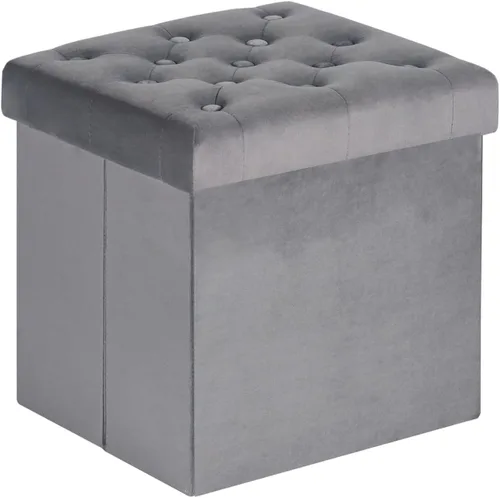 Vista 9 de B FSOBEIIALEO Otomana de Almacenamiento Plegable, Banco Largo de Zapatos Otomanas, Asiento Reposapiés de Cofre de Almacenamiento de Terciopelo Gris