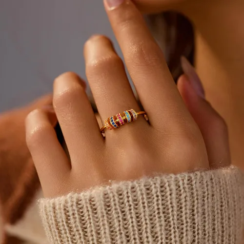Vista 2 de LOVECOM Anillo giratorio de plata de ley S925 antiansiedad, cuentas de circonita cúbica, anillos giratorios para mujer, delicados anillos giratorios