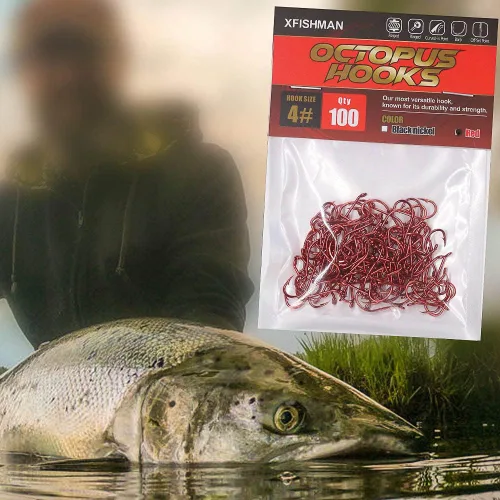Vista 26 de Pulpo-Anzuelo-Pesca-Pico-Círculo-Ganchos-Agua-Dulce-Rojo-Negro-Paquete de 100-50