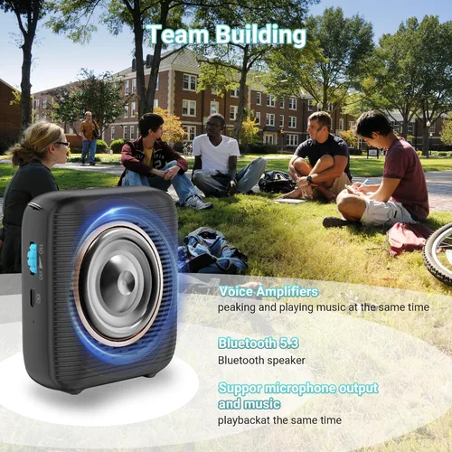 Vista 3 de Amplificador de voz inalámbrico AI con 2 micrófonos inalámbricos (1 micrófono Lavalier y 1 auricular de micrófono), sistema Bluetooth 5.3 PA