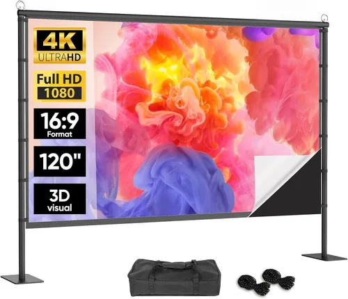 Vista 10 de Pantalla de proyector de 120 pulgadas con soporte, pantalla de cine al aire libre portátil