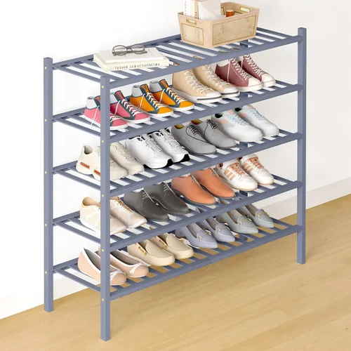 Vista 79 de Smiry Zapatero de bambú para armario, organizador de zapatos de madera de 3 niveles, estante apilable de almacenamiento de zapatos de madera