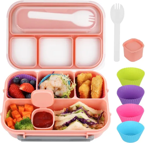 Vista 12 de MaMix Lonchera Bento para adultos, lonchera para niños, contenedores de almuerzo para adultos, niños, estudiantes, 44.0 fl oz, 4 compartimentos Azul