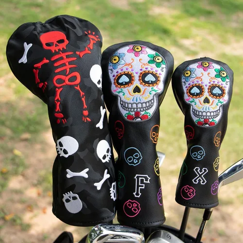 Vista 3 de Montela Golf Club Covers,Colorful Skeleton Putter Cover Driver Covers Negro/Para 3 Piezas
