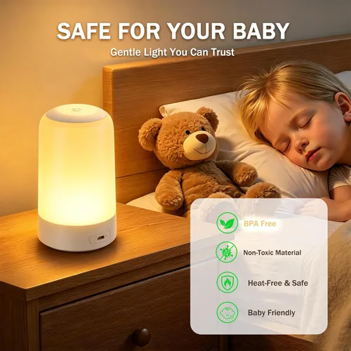 Vista 7 de Luz nocturna táctil de mesita de noche, luz nocturna de guardería para bebés para niños y adultos, luz de huevo con temporizador, lámpara de mesa