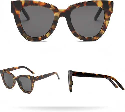 Vista 2 de Ayaoch Lentes de sol retro con diseño de ojo de gato, montura cuadrada, protección UV para mujeres y hombres (concha de tortuga + gris), Careygris