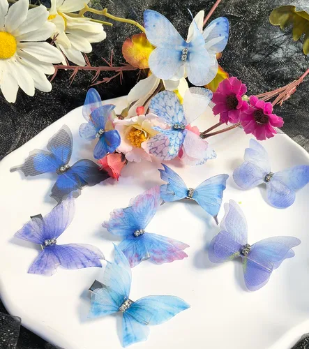 Vista 2 de Clip de mariposa para decoración del cabello, pinzas para el cabello de mariposa en movimiento para niñas (Bule-10PCS)