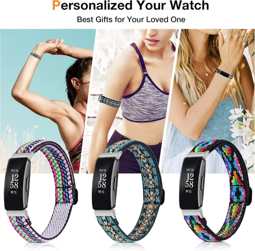 Vista 5 de Bandas elásticas compatibles con Fitbit Inspire 2 / Inspire HR/Inspire, correa de nailon elástico suave ajustable Solo Loop Correa de repuesto