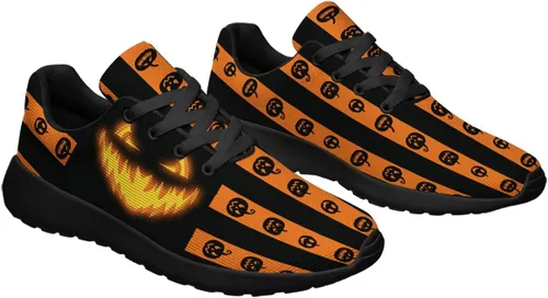 Vista 5 de Zapatos de calabaza de Halloween para hombres y mujeres, tenis deportivos transpirables y casuales