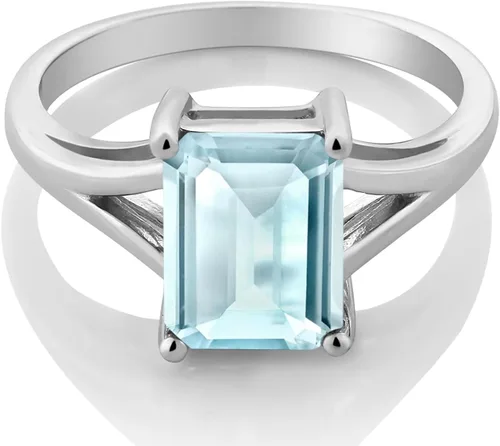 Vista 27 de Gem Stone King Anillo de compromiso solitario con diseño clásico de vástago dividido para mujer, plata de ley 925, piedra natal de piedra preciosa