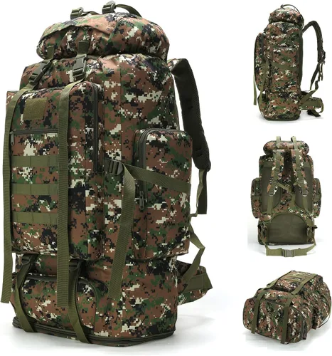 Vista 13 de Mochila de senderismo y camping, mochila MOLLE impermeable para viajes (verde militar)