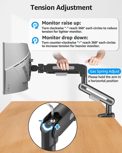 Vista 8 de MOUNTUP Soporte de escritorio para monitor individual para 4.4-26.5 libras, brazo de monitor resistente para 40 39 37 34 32 27 pulgadas, soporte