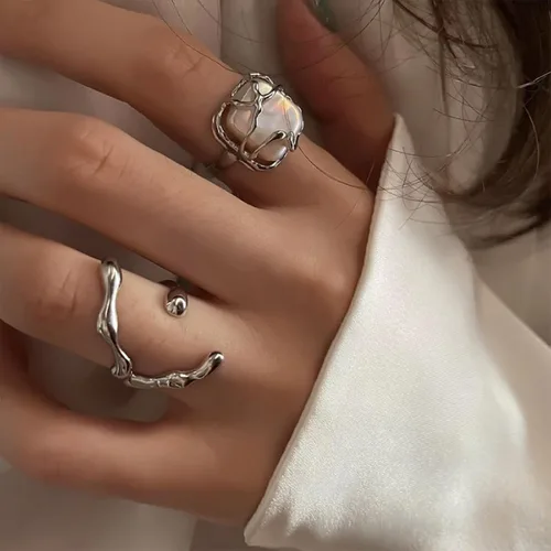 Vista 254 de Anillo de plata de ley 925, minimalista, ajustable, hecho a mano, para mujeres y niñas