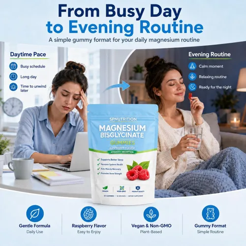 Vista 6 de Spnutrition Gomitas de bisglicinato de magnesio, 400 mg por porción, 60 unidades Sal marina, polvo de fruta de frambuesa, apoyo de bienestar