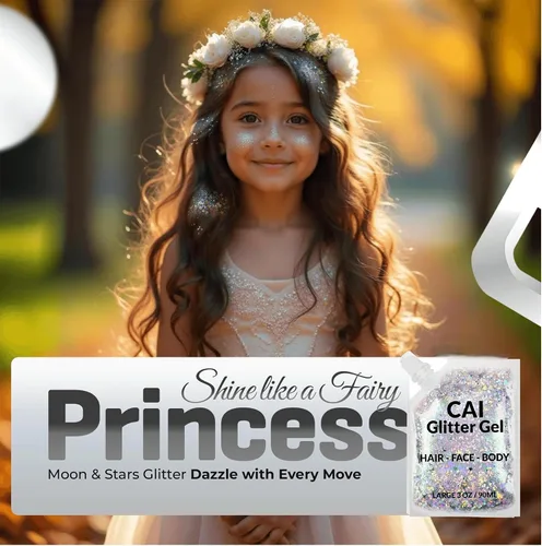 Vista 3 de Gel de purpurina para rostro, cuerpo y cabello, purpurina de Halloween para niños y mujeres, gel de grado cosmético de 3 onzas con luna y estrellas