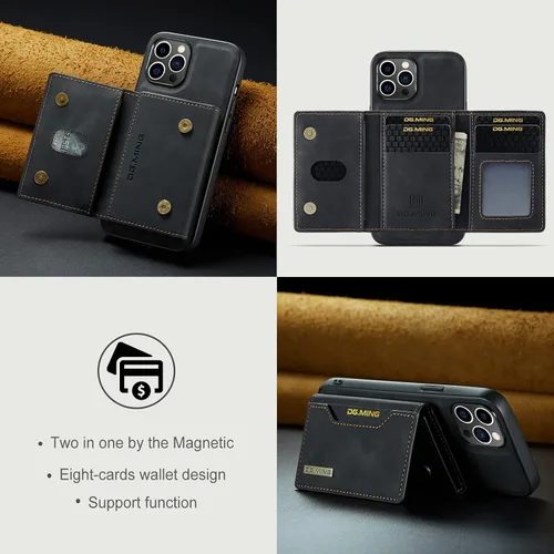 Vista 5 de Compatible con iPhone 14 Pro Max (6.7 pulgadas) 2 en 1 contraportada desmontable y cartera de cuero, con tarjetero, fundas de cuero con bolsillo