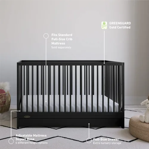 Vista 3 de Graco Teddi - Cuna convertible 5 en 1 con cajón, color negro