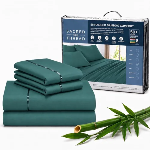 Vista 93 de Sacred Thread Sábanas de rayón derivado de bambú tamaño individual, sábanas refrescantes de bolsillo profundo de 18 pulgadas para personas que