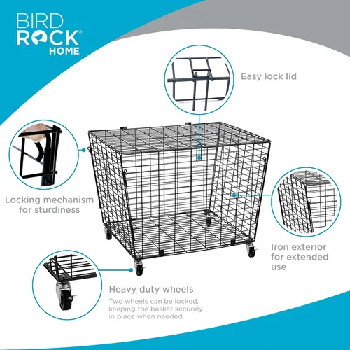 Vista 6 de BIRDROCK HOME Organizador de cesta de pelotas deportivas con ruedas y ruedas resistentes, ideal para baloncesto, fútbol, béisbol, armario