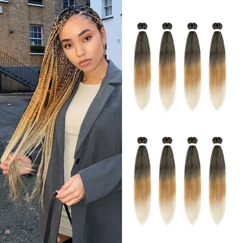 Vista 46 de 8 paquetes de extensiones preestiradas - 16 pulgadas de cabello trenzado premium, 55G/paquete, sin picazón, fijación en agua caliente, textura Perm