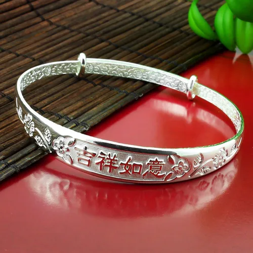 Vista 6 de Pulseras de plata esterlina 999 ajustables estilo chino pulseras de la suerte (20G), Plata Esterlina