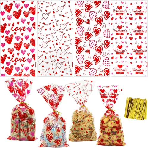 Vista 9 de ZMCINER 120 bolsas de dulces de celofán de Navidad, bolsas de regalo de Navidad con lazos giratorios para suministros de fiesta de Navidad