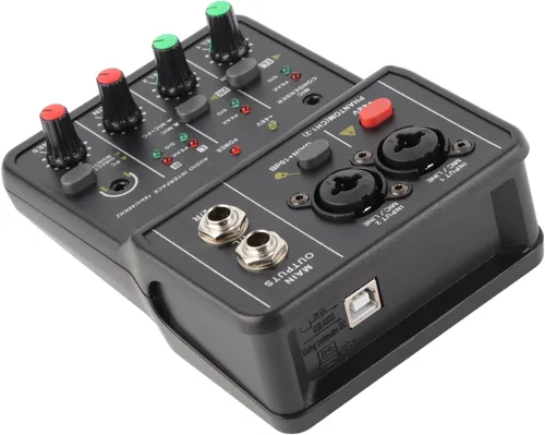 Vista 3 de Mezclador de audio, 2 canales, mezclador estéreo de audio USB 48 V, consola de mezcla de sonido compacta para grabación de música, karaoke en casa