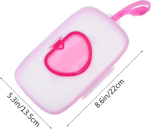 Vista 2 de Caja dispensadora de toallitas para bebé, 2 unidades, caja de pañuelos, contenedor de toallitas para toallitas para viajes, al aire libre, color rosa