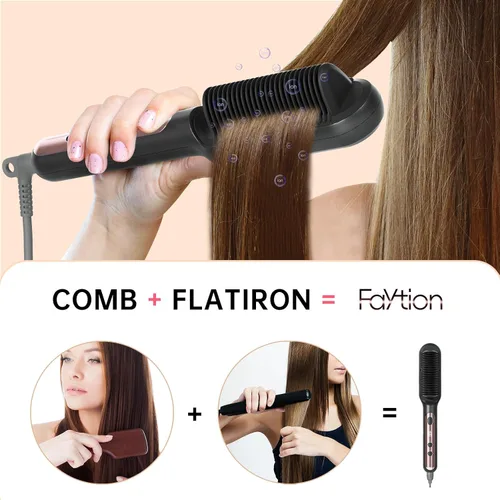 Vista 2 de Cepillo alisador de cabello con 9 temperaturas, cepillo alisador iónico negativo para el cuidado de la liebre, peine alisador de cerámica con diseño