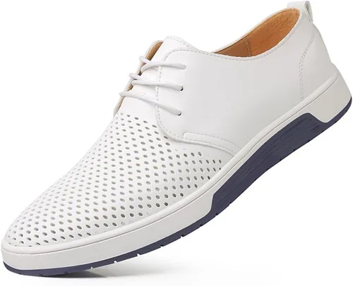 Vista 9 de konhill Zapatos Oxford casuales para hombre - Zapatos de vestir transpirables, mocasines con cordones, zapatillas planas Lk Negro