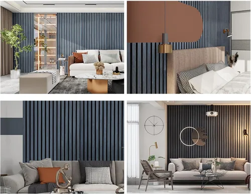 Vista 5 de Paneles de Pared de Listones de Madera Acústica Acanalados con Absorción de Sonido 3D Paneles de Pared para Decoración de Pared Interior Panel