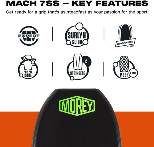 Vista 5 de Morey Mach 7-SS Body Board - Varilla de doble potencia para contornos de rodilla, riel de timbre superior, cola creciente