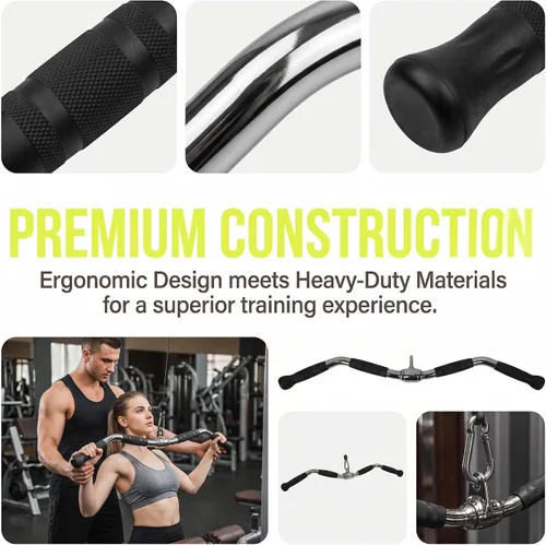 Vista 6 de Accesorio de barra dorsal para máquina de cables, barra de curl y pulldown con rotación completa y mango de goma para gimnasio, entrenamiento
