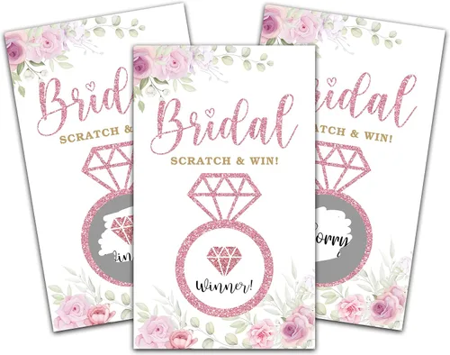 Vista 17 de Tarjetas de juego para raspar para despedida de soltera, boletos de lotería nupcial de flores de primavera, ideas de juegos de despedida de soltera
