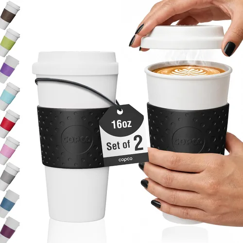Vista 9 de Copco Acadia - Tazas de viaje con tapas, 16 onzas, color azul, juego de 2