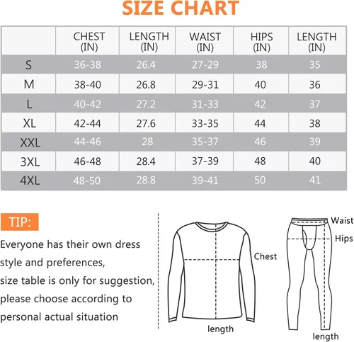 Vista 3 de SIMIYA Thermal Underwear Set for Men Long Johns with Fleece Lined