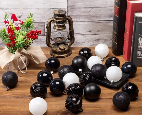 Vista 9 de AMS Esferas de Navidad de 2.36 pulgadas/60mm, 34 unidades, adornos grandes, decoraciones para fiestas, inastillables, colgantes festivos para Negro